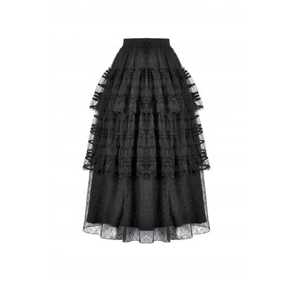 Dark in Love Morticia Gothic Velvet & Lace Skirt in Black