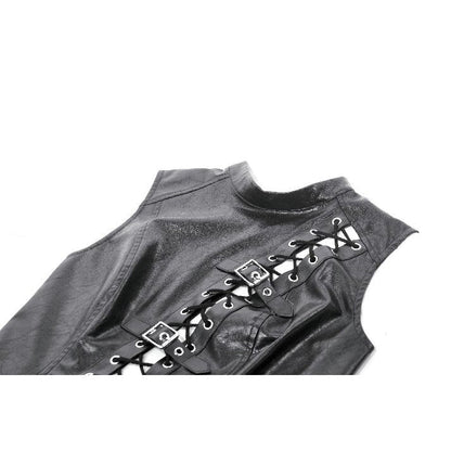 Dark in Love Punk Distressed Leather Lace-Up Top