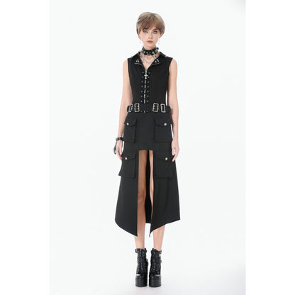 Dark in Love Punk Layered Pocket Cutout Belted Long Skirt