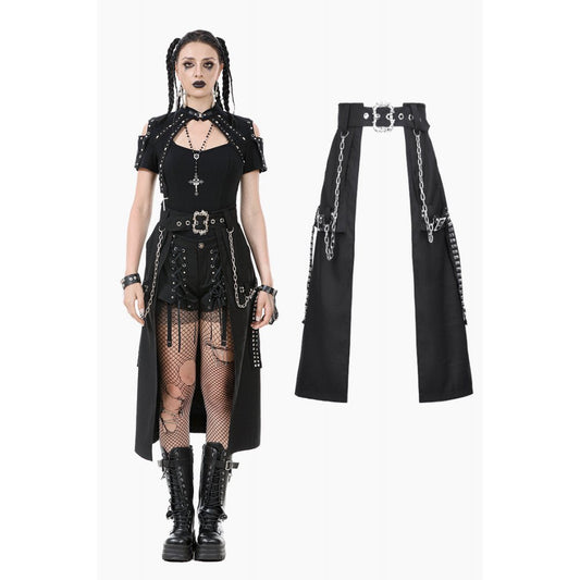 Dark in Love Chain Belt Layered Goth Skirt in Black