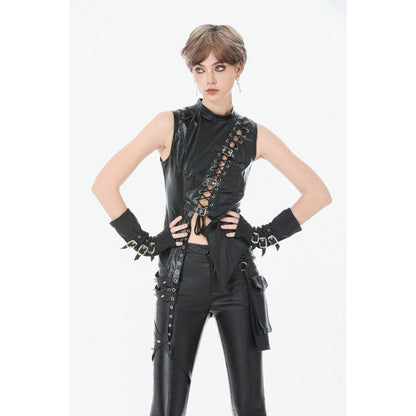Dark in Love Punk Distressed Leather Lace-Up Top