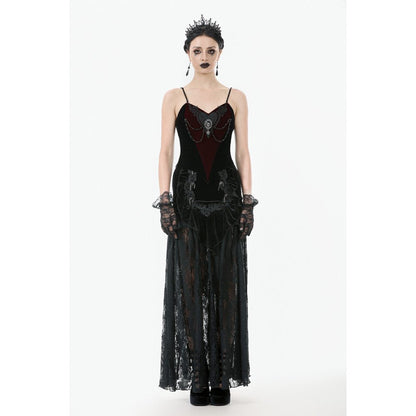 Dark in Love Gothic Lace Velvet Layered Maxi Skirt in Black