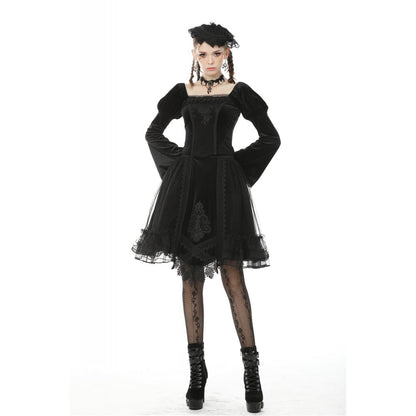 Dark in Love Melisandre Embroidered Velvet Mesh Goth Skirt in Black