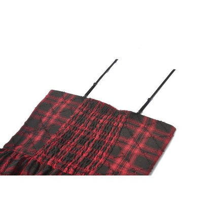 Dark in Love Red-Black Plaid Leather Layered Punk Sweetcore Dress