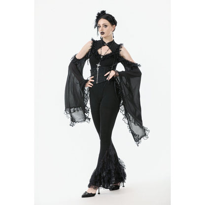 Dark in Love Goth Flare Leggings with Lace Frills