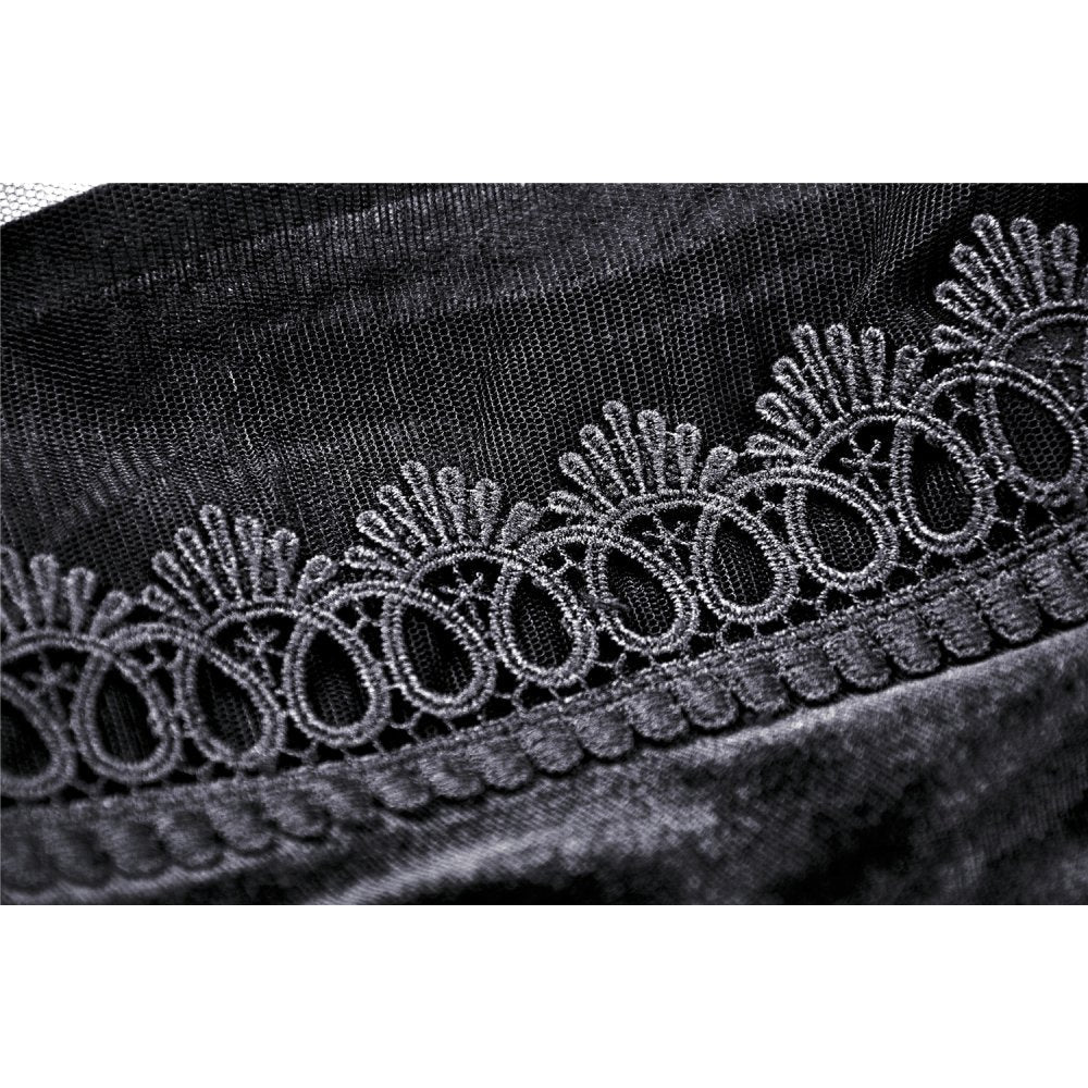 Dark in Love Melisandre Embroidered Velvet Mesh Goth Skirt in Black