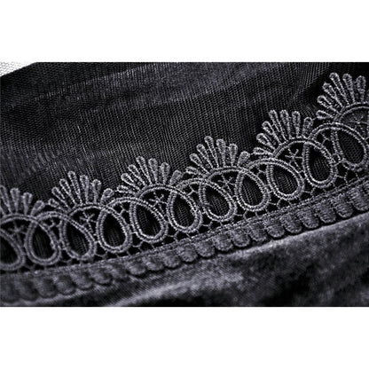 Dark in Love Melisandre Embroidered Velvet Mesh Goth Skirt in Black