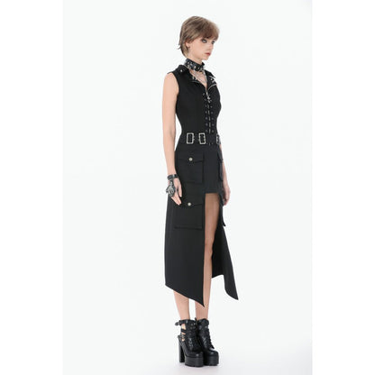 Dark in Love Punk Layered Pocket Cutout Belted Long Skirt