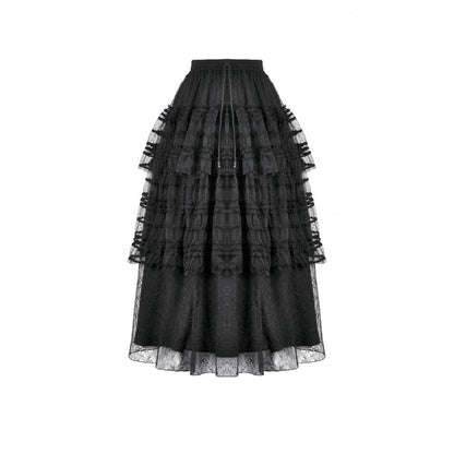 Dark in Love Morticia Gothic Velvet & Lace Skirt in Black
