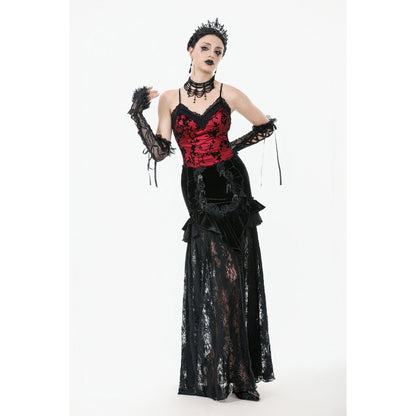 Dark in Love Gothic Lace Velvet Layered Maxi Skirt in Black