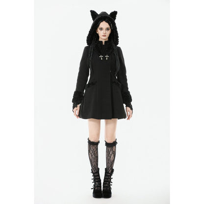 Dark in Love Cat-Ear Faux Fur Trim Gothic Coat