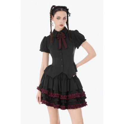 Dark in Love Black Crimson Gothic Tiered Skirt