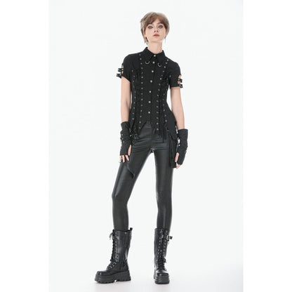 Dark in Love Punk Leather-Look Strap Detail Trousers