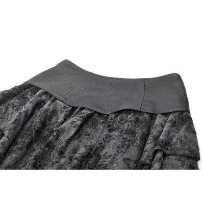 Dark in Love Elandra Layered Lace Handkerchief Hem Goth Skirt in Charcoal Black