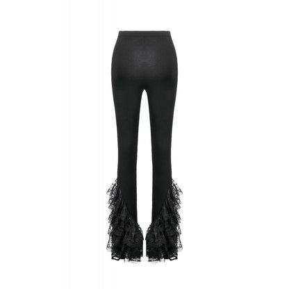 Dark in Love Goth Flare Leggings with Lace Frills