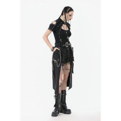 Dark in Love Chain Belt Layered Goth Skirt in Black