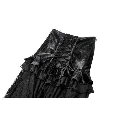 Dark in Love Gothic Lace Velvet Layered Maxi Skirt in Black