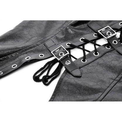 Dark in Love Punk Distressed Leather Lace-Up Top