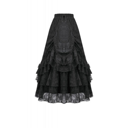 Dark in Love Vintage Gothic Lace Layered Maxi Skirt