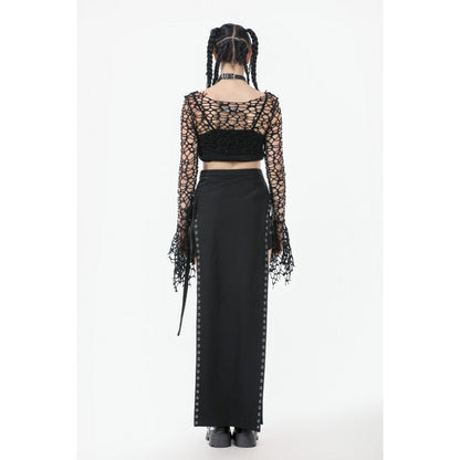 Dark in Love Morana Mesh Crochet Knit Bell Sleeve Crop Top