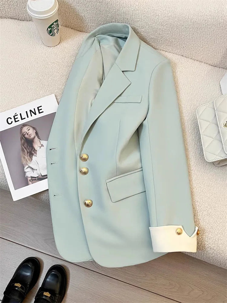 Elegant Women's Blazer Coat Fashion Stand Up Collar Long Sleeve Female Coats Spring Autumn Fashion Loose Office Lady Outwear