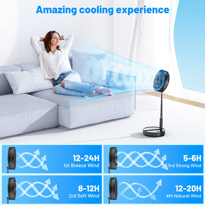 7200mAh Telescopic Folding Fan 4 Speed Wireless USB Rechargeable Desktop Cooling Fan Outdoor Indoor Portable Silent Floor Fan