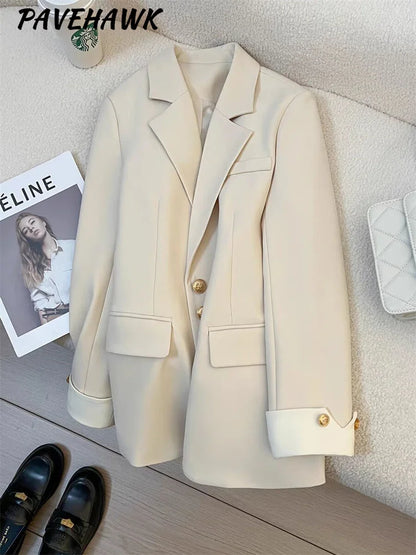 Elegant Women's Blazer Coat Fashion Stand Up Collar Long Sleeve Female Coats Spring Autumn Fashion Loose Office Lady Outwear