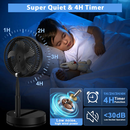 7200mAh Telescopic Folding Fan 4 Speed Wireless USB Rechargeable Desktop Cooling Fan Outdoor Indoor Portable Silent Floor Fan