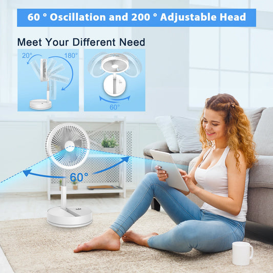 7200mAh USB Rechargeable Fan 4 Speed Adjustable Cooling Fan Portable Foldable Telescopic Silent Standing Fan with Remote Control
