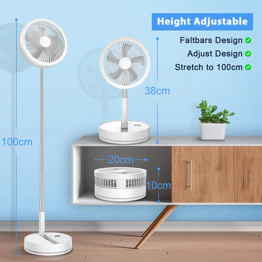 7200mAh USB Rechargeable Fan 4 Speed Adjustable Cooling Fan Portable Foldable Telescopic Silent Standing Fan with Remote Control