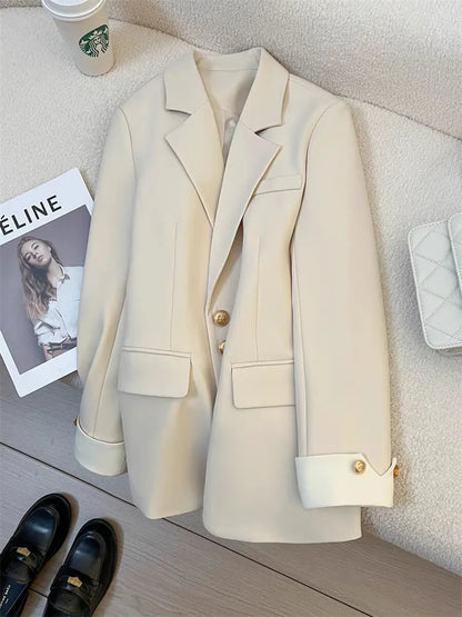 Elegant Women's Blazer Coat Fashion Stand Up Collar Long Sleeve Female Coats Spring Autumn Fashion Loose Office Lady Outwear