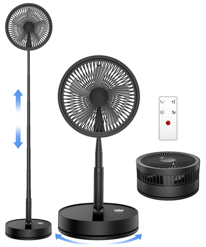 9" Foldable Rechargeable Fan Retractable Portable Mini Electric Fan with 7200mAh Battery & Remote Control for Home office