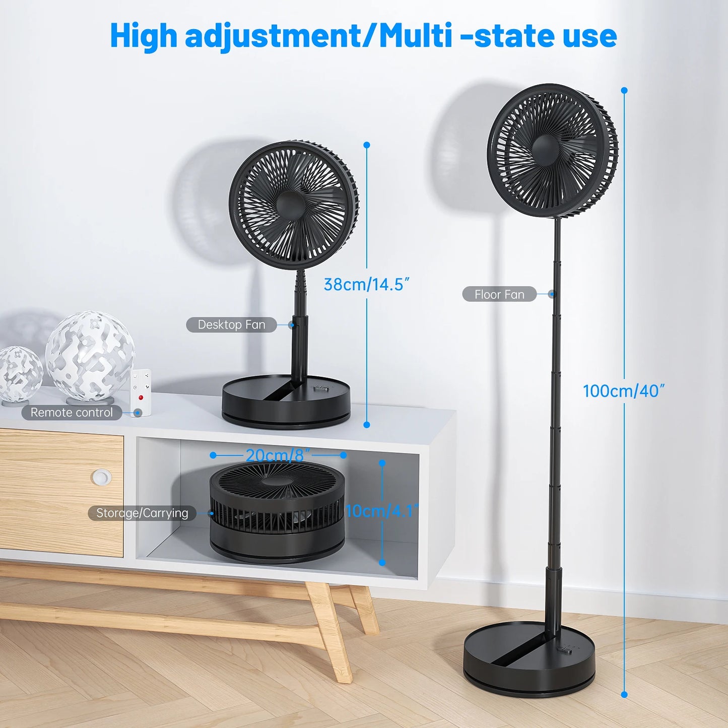 7200mAh Telescopic Folding Fan 4 Speed Wireless USB Rechargeable Desktop Cooling Fan Outdoor Indoor Portable Silent Floor Fan
