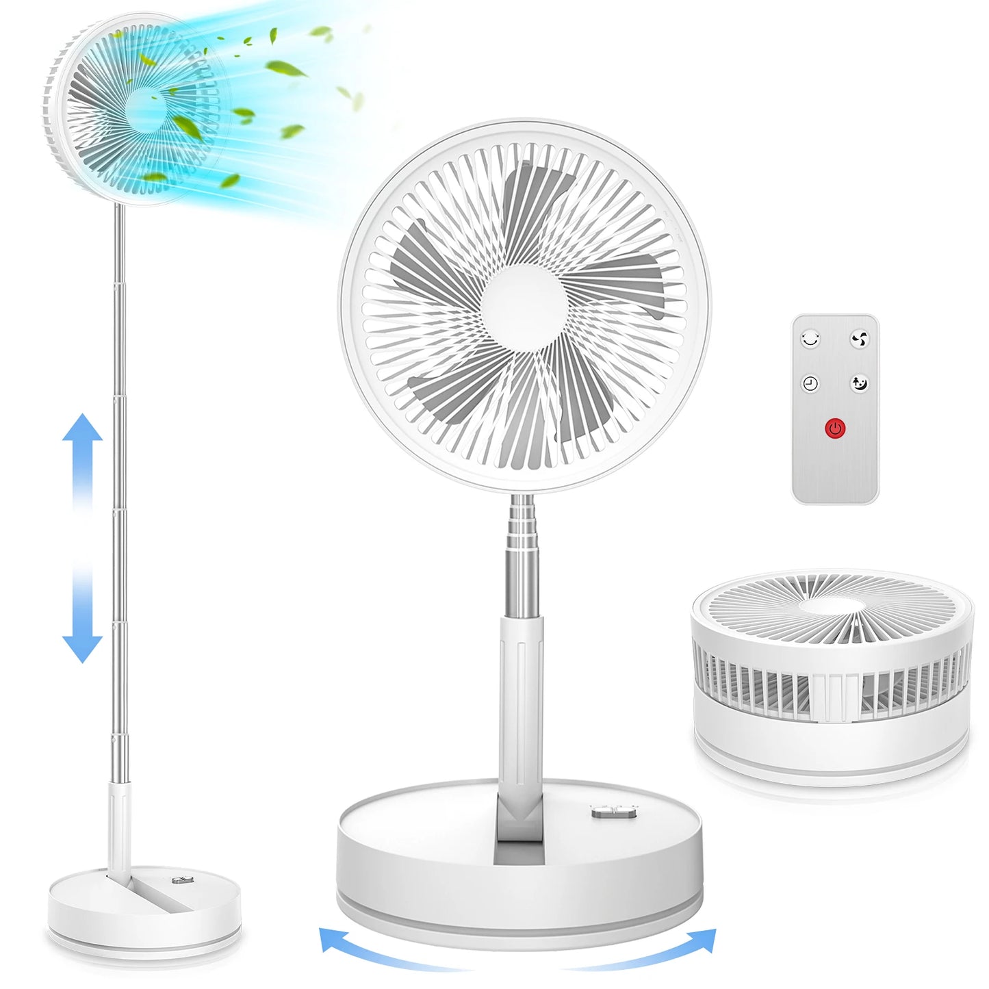 7200mAh USB Rechargeable Fan 4 Speed Adjustable Cooling Fan Portable Foldable Telescopic Silent Standing Fan with Remote Control