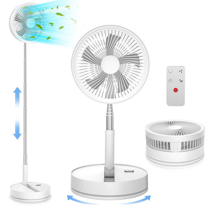 7200mAh USB Rechargeable Fan 4 Speed Adjustable Cooling Fan Portable Foldable Telescopic Silent Standing Fan with Remote Control