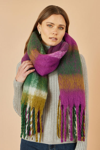 Yumi Green And Purple Check Soft Scarf