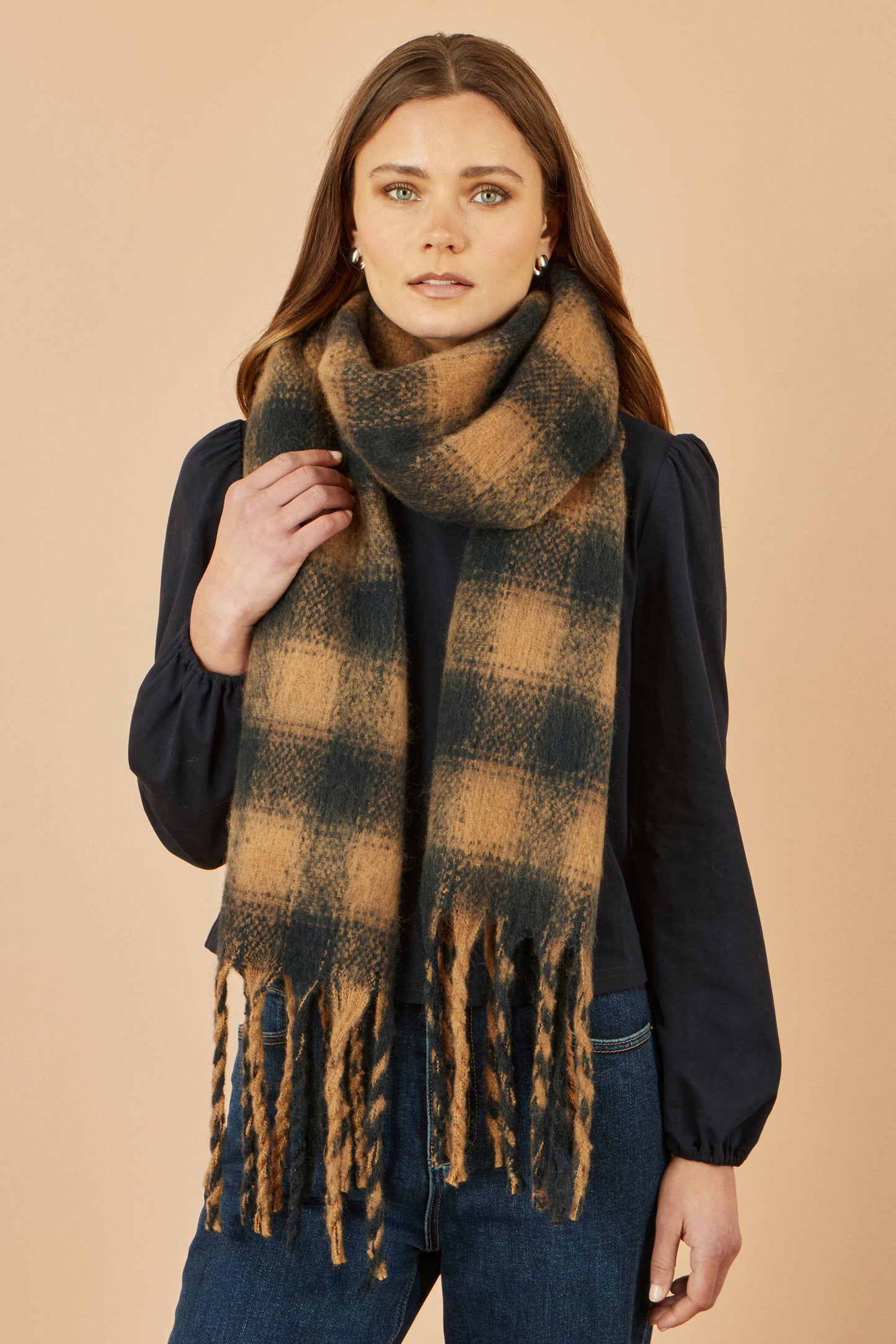 Yumi Brown Check Soft Scarf