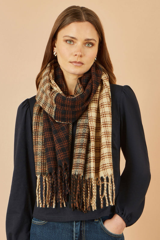 Yumi Brown Mixed Check Scarf