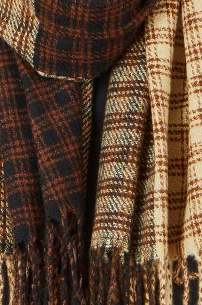 Yumi Brown Mixed Check Scarf