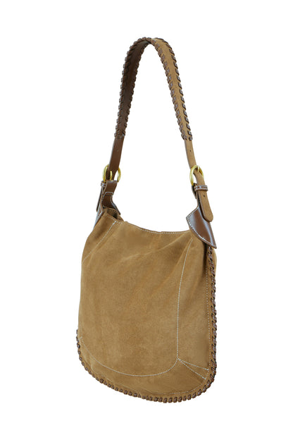 Yumi Tan Faux Suede Stitching Detail Bag