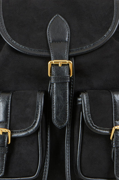 Yumi Black Faux Suede Pocket Rucksack