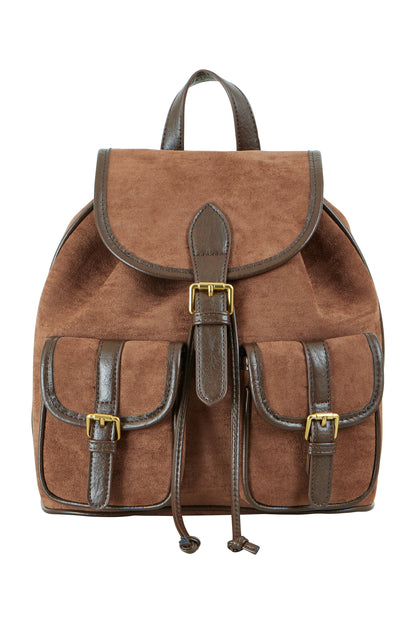Yumi Tan Faux Suede Pocket Rucksack