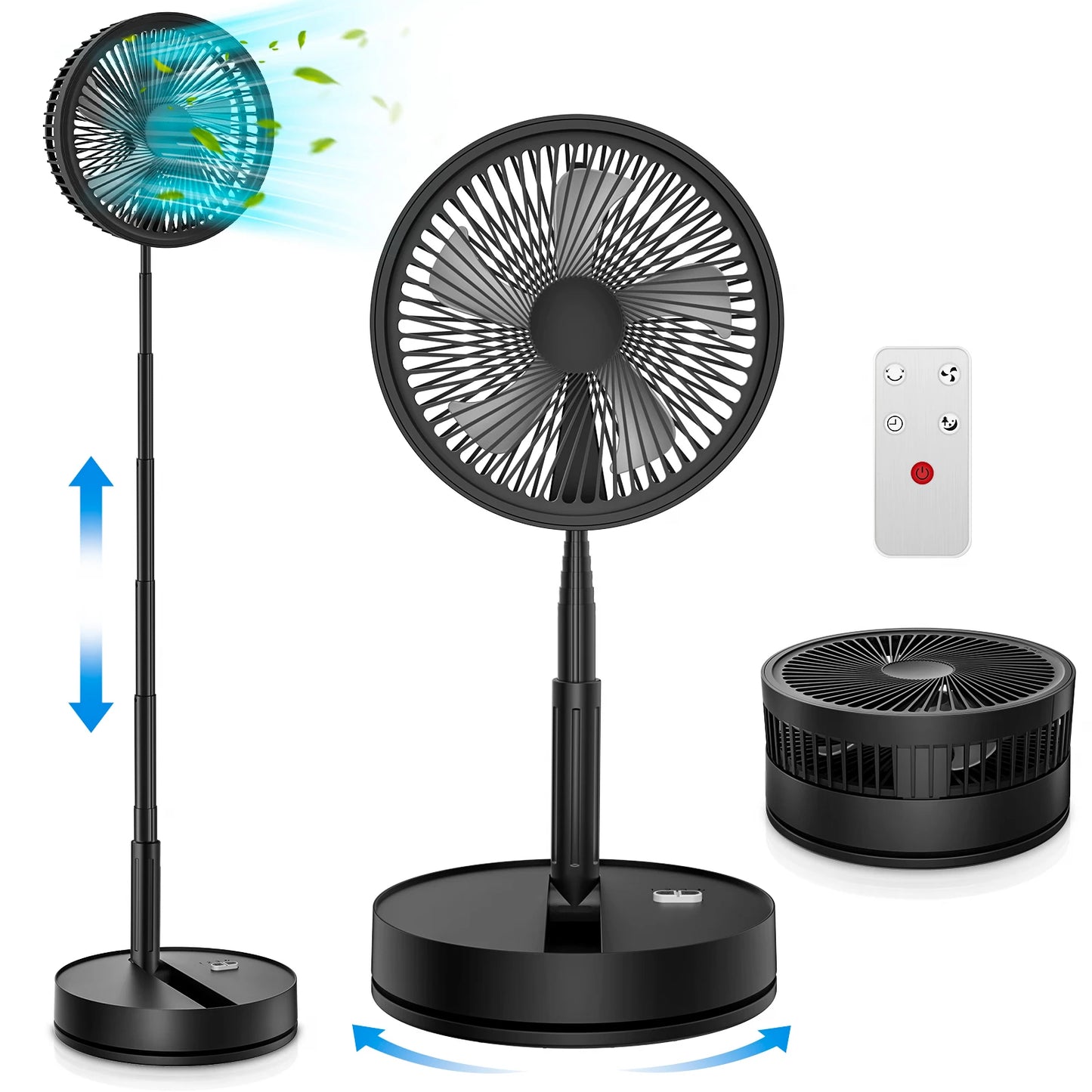 7200mAh Telescopic Folding Fan 4 Speed Wireless USB Rechargeable Desktop Cooling Fan Outdoor Indoor Portable Silent Floor Fan