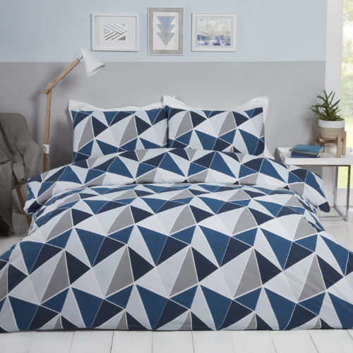 BED172 SINGLE DESIGN BLUE GREY TRIANGLE - SINGLE