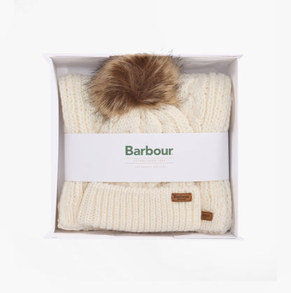 Barbour PENSHAW BEANIE & SCARF Gift Set Womens Cloud