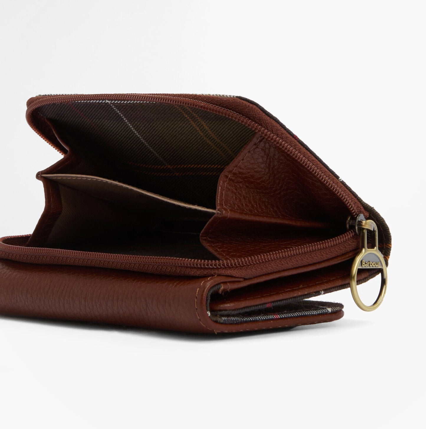 Barbour ROSA LEATHER French Purse Womens Brown/Classic Tartan