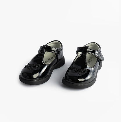 Boulevard Girls Touch Fasten T-Bar School Shoes Black Patent