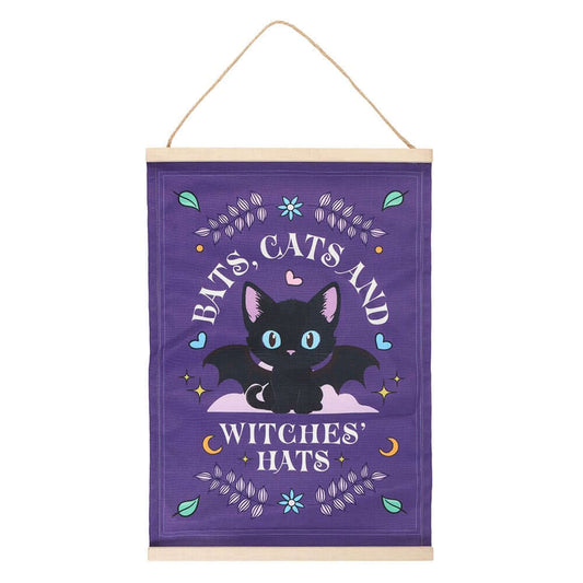 Gothic Gifts  Bats, Cats and Witches Hats Fabric Wall Hanging