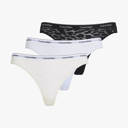 Calvin Klein 3 Pack Womens Lace Bikini Briefs Black/Chalk/Halogen Blue