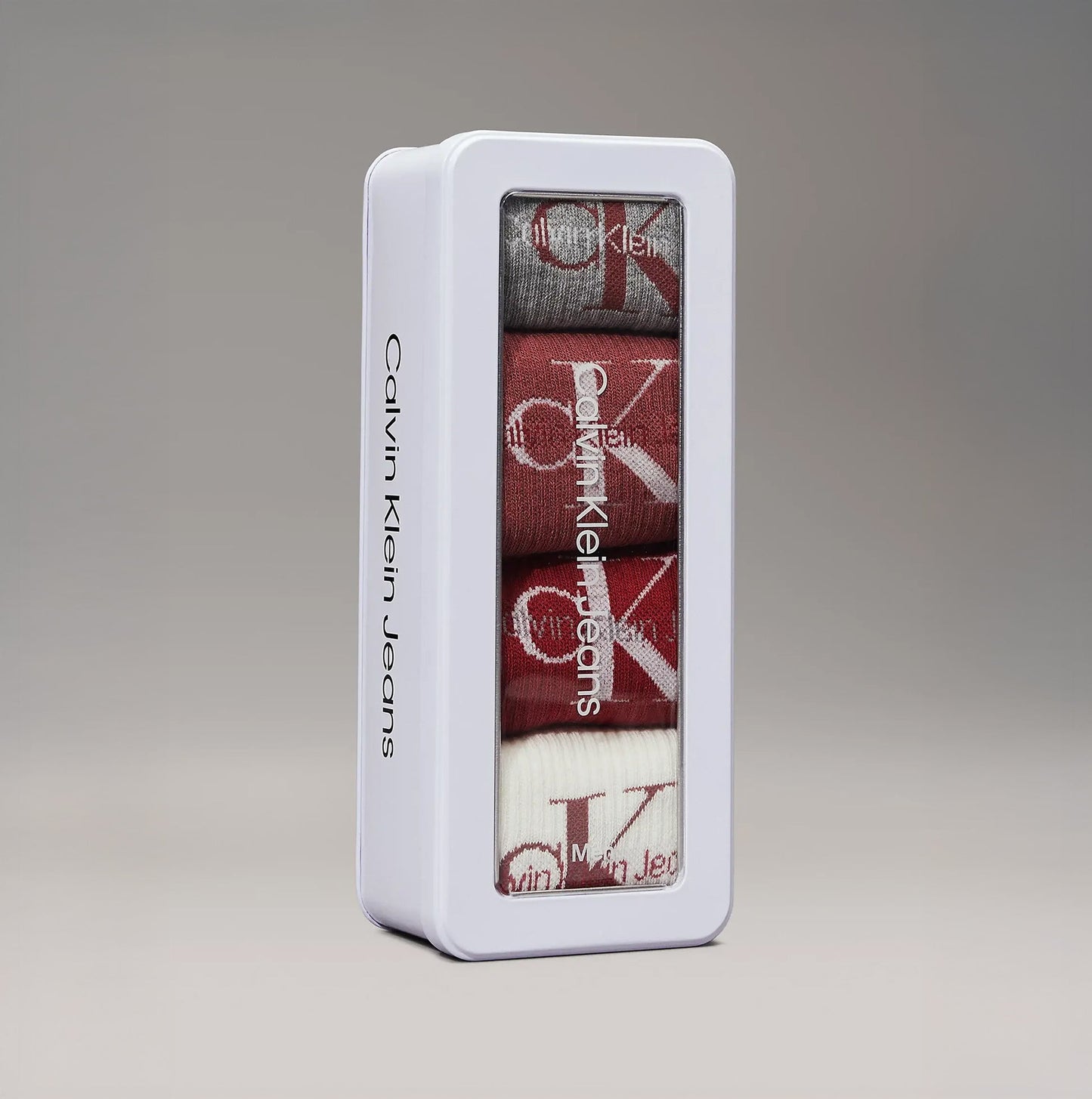 Calvin Klein 4 Pack Giftboxed Trainer Mens Crew Socks Red Combo